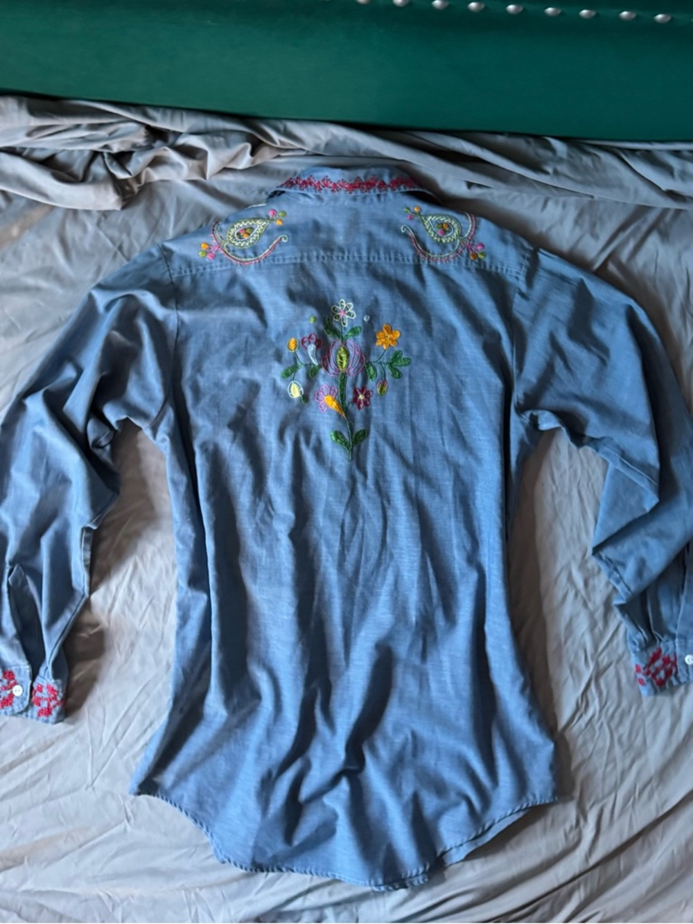 Big Mac JCPenney vintage 1970s chambray hand embroidered shirt men’s XL 70s 60s - Picture 17 of 17